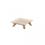 Suporte Porcelana creme c/ pé Dourado Quadrado